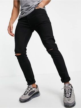 Topman cotton blend stretch skinny ripped jeans in black Men’s size 30x30 30